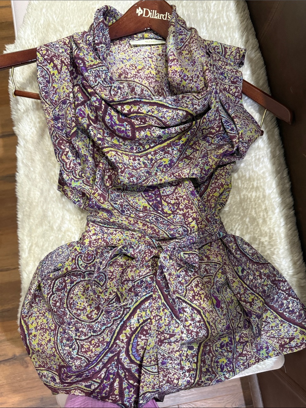 Etro Purple Paisley Ruffle Belted Mini Dress